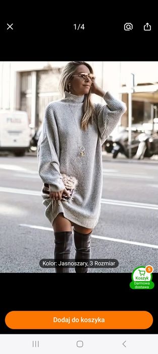 Ciepły prążkowany golf/ sweter/sukienka