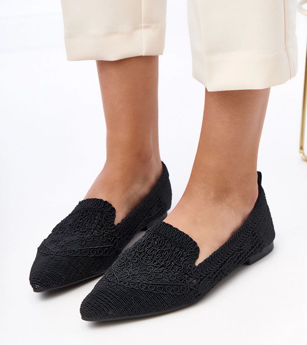 Czarne ażurowe balerinki damskie Gerania