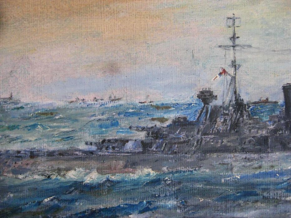 Krążownik Sheffield stary obraz olejny