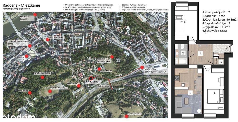 Mieszkanie – Kraków, Stare Podgórze, Podgórze - Widok 2
