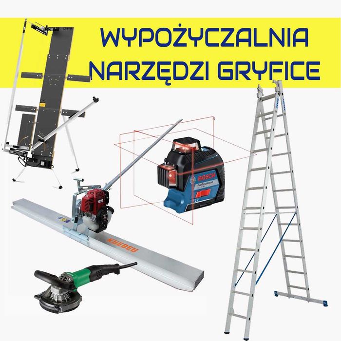 Listwa Łata Wibracyjna Wibrołata Drabina Szlifierka Maszyna Styropianu Laser Krzyżowy Wypożyczalnia Gryfice