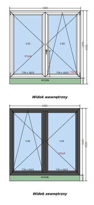 Okno balkonowe 1,9x1,87  NOWE antracyt ruchomy słupek bluSalamander 82