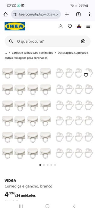 Corrediça e gancho branco ikea para cortinado