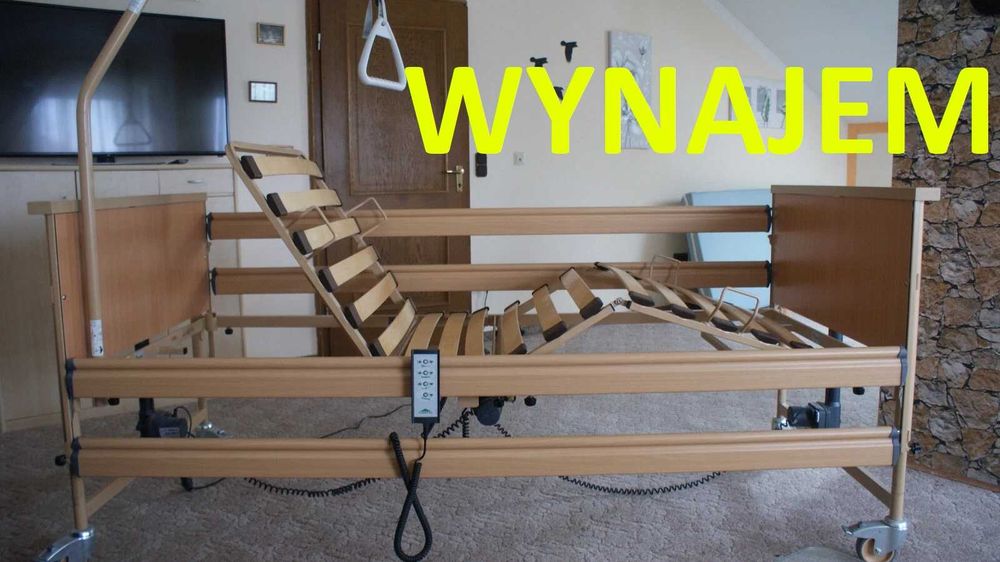 Łóżko rehabilitacyjne elektryczne z pilotem i wysięgnikiem leże 200/90
