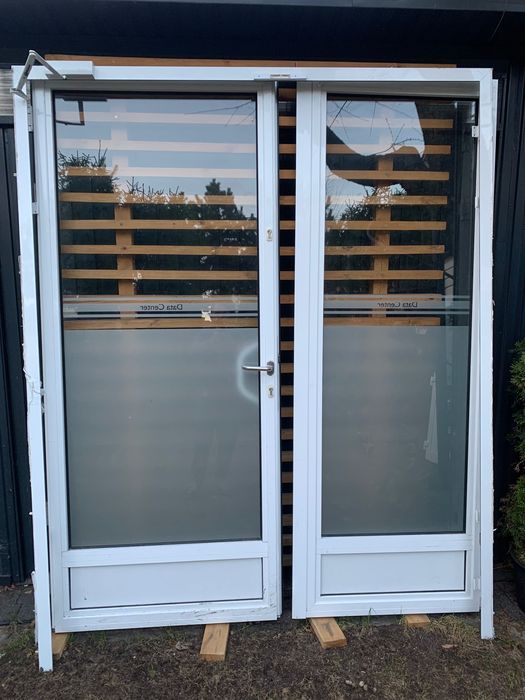 Drzwi aluminiowe 190x235 dwuskrzydłowe szklane witryna biurowe