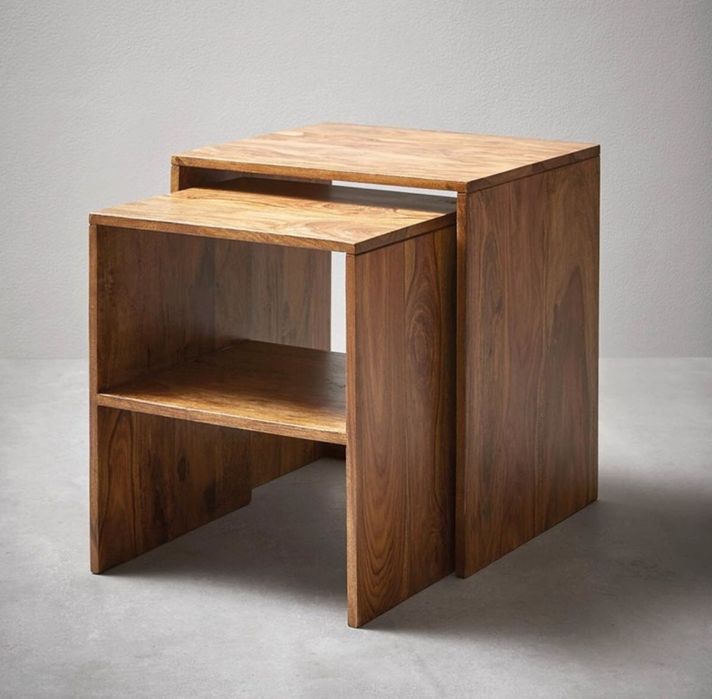 Conjunto de 2 Mesas Auxiliares Encaixe em Pau-Rosa Bombay