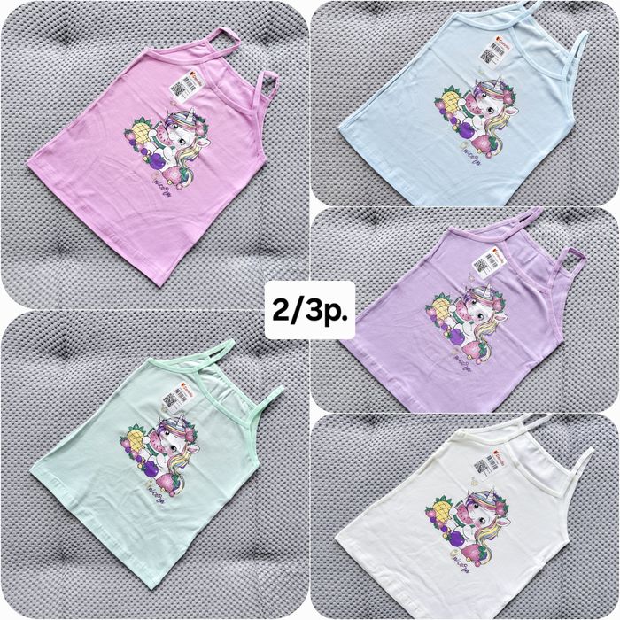 Розпродаж майка donella 2-5р. маєчка на тонких, вузьких бретельках бавовняна, дитячі майки різні 32 моделі на ріст  98-116см майочка донелла турція