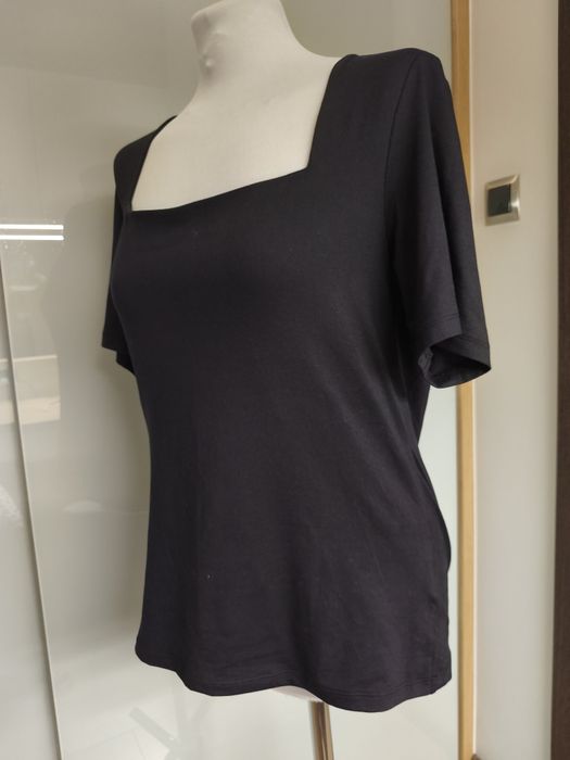 Koszulka t-shirt czarny damski HM L/40/12 kwadratowy dekolt
