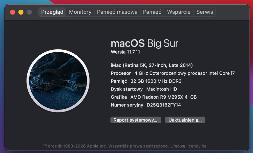 Apple iMac 27" Retina 5K i7 / 32 GB / SSD 2 TB – idealny stan