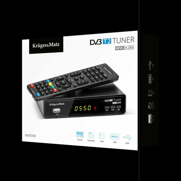 Tunery Dekodery DVB-T2 H.265 HEVC Kruger&Matz Cabletech + Kabel HDMI