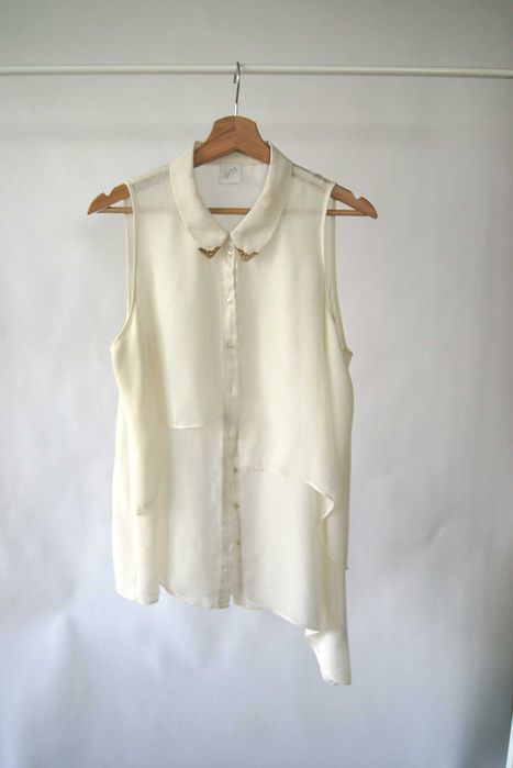 Biała koszula mgiełka George 44XXL biurowa do biura bez rękawów damska