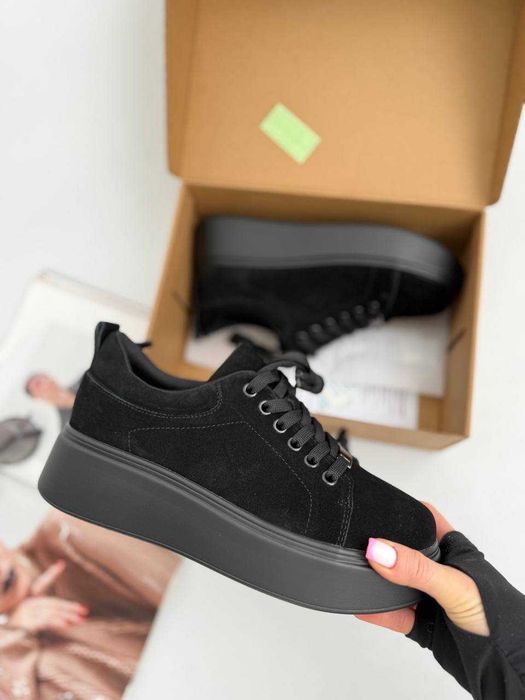 Жіночі замшеві кросівки-кеди чорні (36-41) кроссовки женские весна