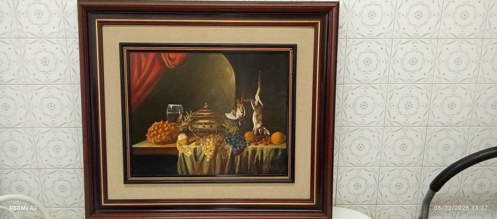 Quadro óleo sobre tela, João Peixoto . Natureza morta 80 x 70