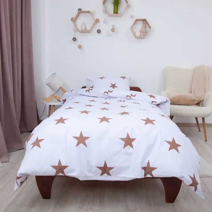 Постільна білизна односпальна підліткова Зірки (шоколадні), 50x70
