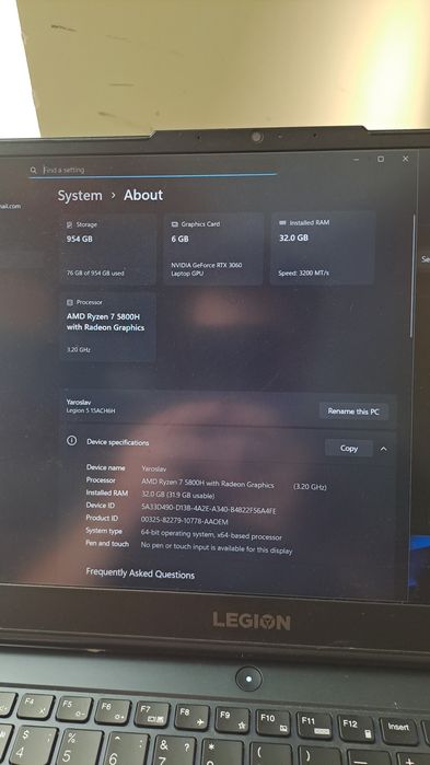 Lenovo legion 5 ryzen 7 5800H;  rtx 3060