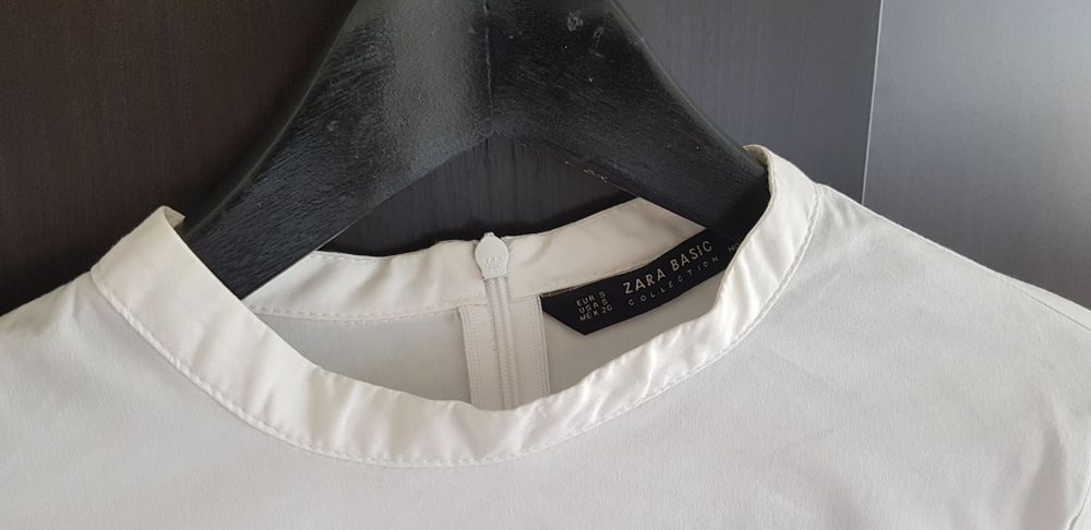 ZARA Basic szara bluzka falbanki koraliki perełki S gratis