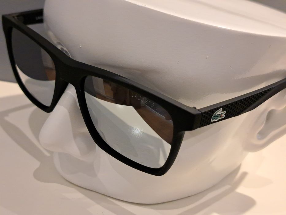 LACOSTE męskie okulary przeciwsłoneczne nowe czarne lustrzanki polaryz
