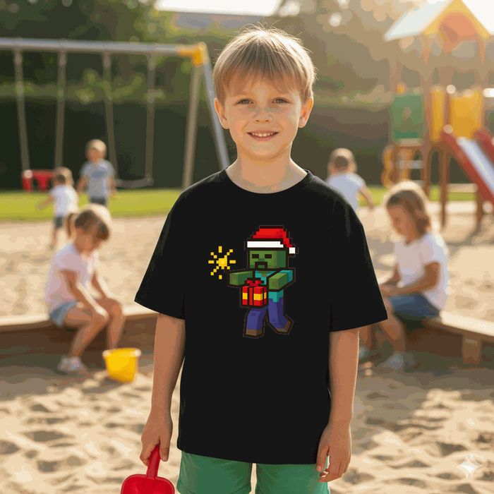 Koszulka dziecięca czarna – Świąteczne minecraft prezent święta 128