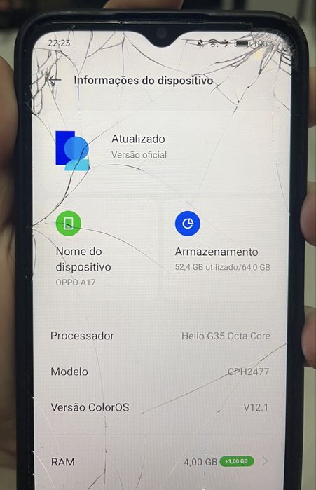 OPPO A17 64 GB Azul — Funcional, com Ecrã Partido