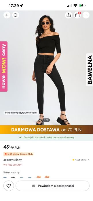 Czarne spodnie skinny 38