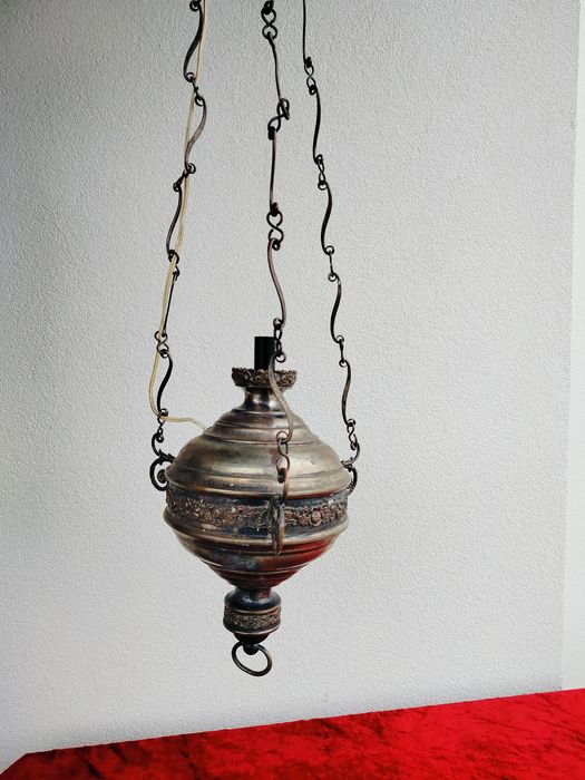 Stara lampa koscielna platerowana zabytkowa