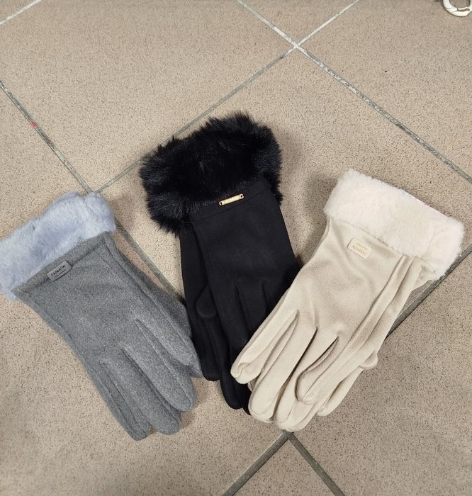 Cieplutkie rękawiczki zimowe kolor szary kremowy lub czarny