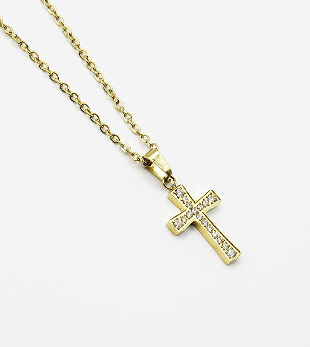 Naszyjnik celebrytka stal chirurgiczna Blueberry krzyżyk cyrkonie G87