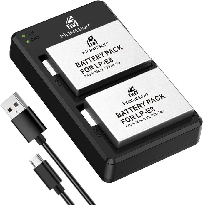 Homesuit LP-E8 akumulator zastępczy 2szt 1800mAh i ładowarka do Canon