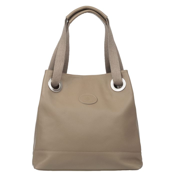 VERA PELLE torebka skórzana shopper z parcianymi rączkami V528 beżowa