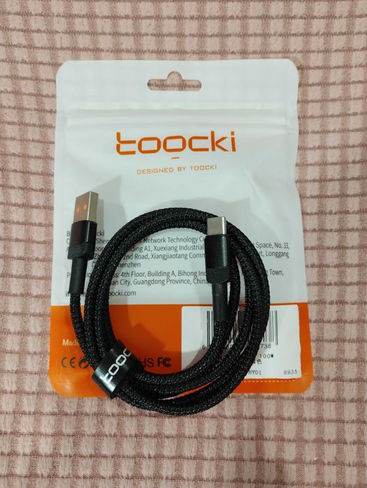 Фирменный Toocki кабель для быстрой зарядки: USB - Tape C длина 1 м