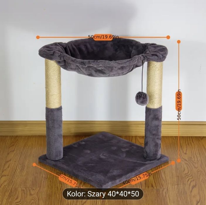 Drapak dla kota, hamak szary