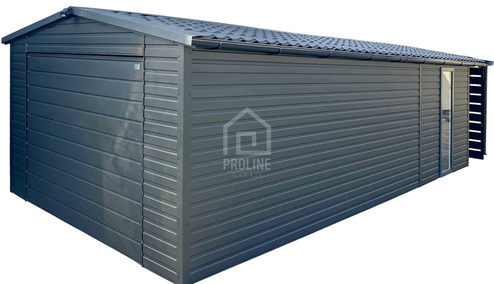 Garaż blaszany 4x6m+wiata brama drzwi okno rynna blachodachówka PLG201