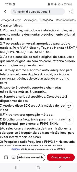 Carplay wireless android e iPhone 7"