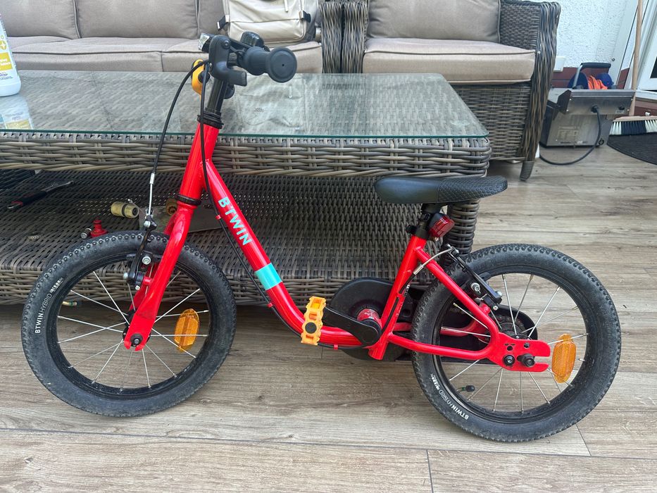 Rowerek Btwin 500 Discover 14’’, 2w1, dla 3,4latka czerwony Decathlon