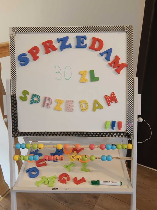 Tablica magnetyczna, kredowa dla dzieci z literkami i liczydłem