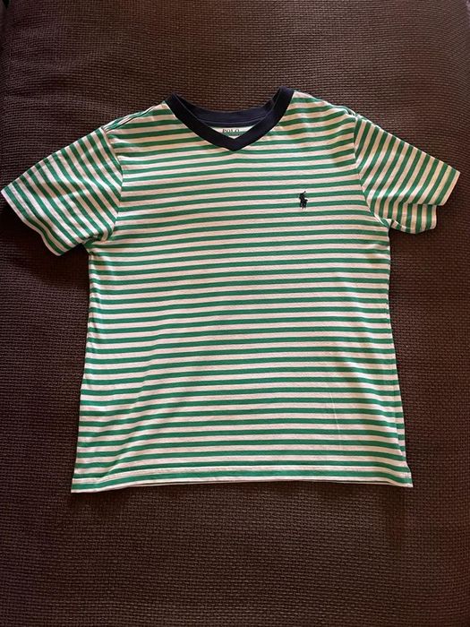 Koszulka t-shirt z dekoltem V w paski rozmiar S ralph lauren