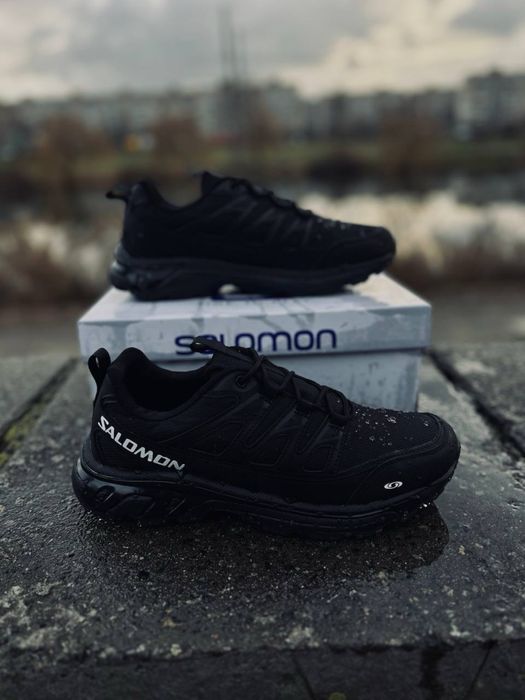 Черные мужски красивки саламон Solomon кожаные кроссовки на весну лето