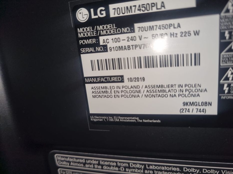 Telewizor LG70UM7450PLA pilot aktywny-70 cali