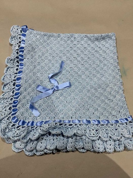 Manta em algodão, feita à mão, azul bebé