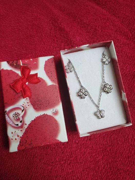 Bransoletka srebrna koniczyna motyl prezent