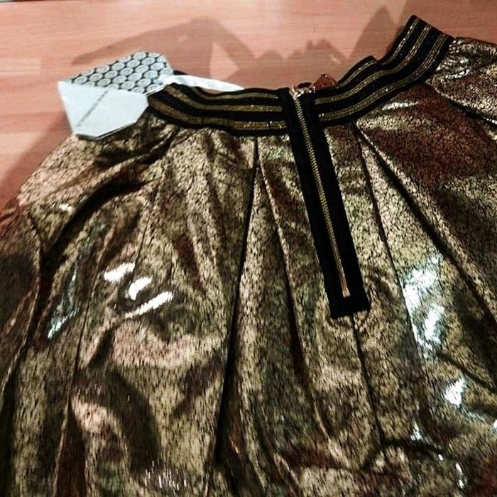 Юбка нарядная на девочку юбка с поясом на резинке золотая 152-158