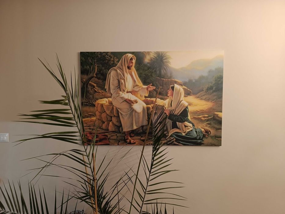 Obraz drukowany na płótnie bawełnianym Pan Jezus i Samarytanka, 120x80