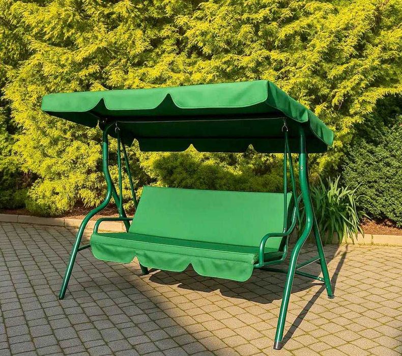 Садова гойдалка 3-місна зелена з навісом до 260 кг | Качеля для дачі