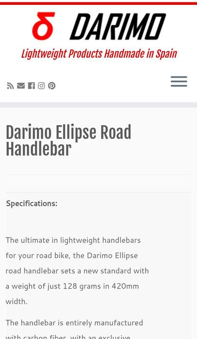 Guiador de Carbono Darimo 420mm Ellipse Road Handlebar (131g) Novo