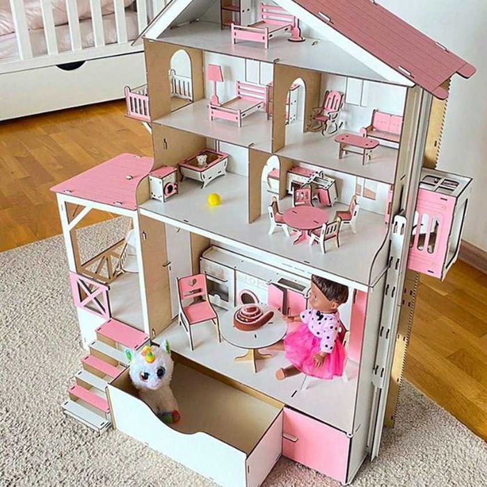 Великий іграшковий будиночок ляльковий для барбі і лол набір з меблями