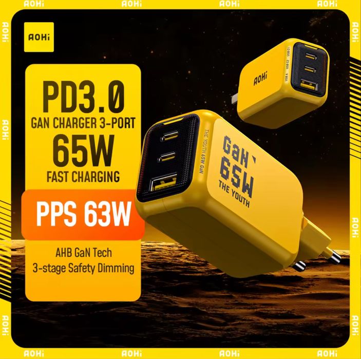 Преміум Aohi 65W  3ports GaN charger зарядка