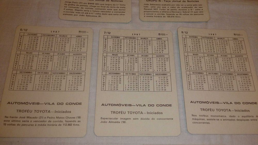 automóveis vila do conde 1987 (9 calendários) troféu toyota