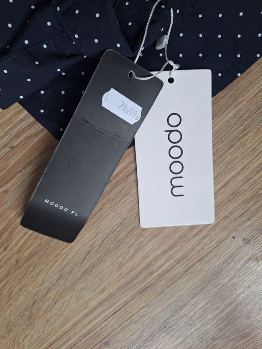 Świetna NOWA elegancka granatowa koszula w kropki L 100% bawełna