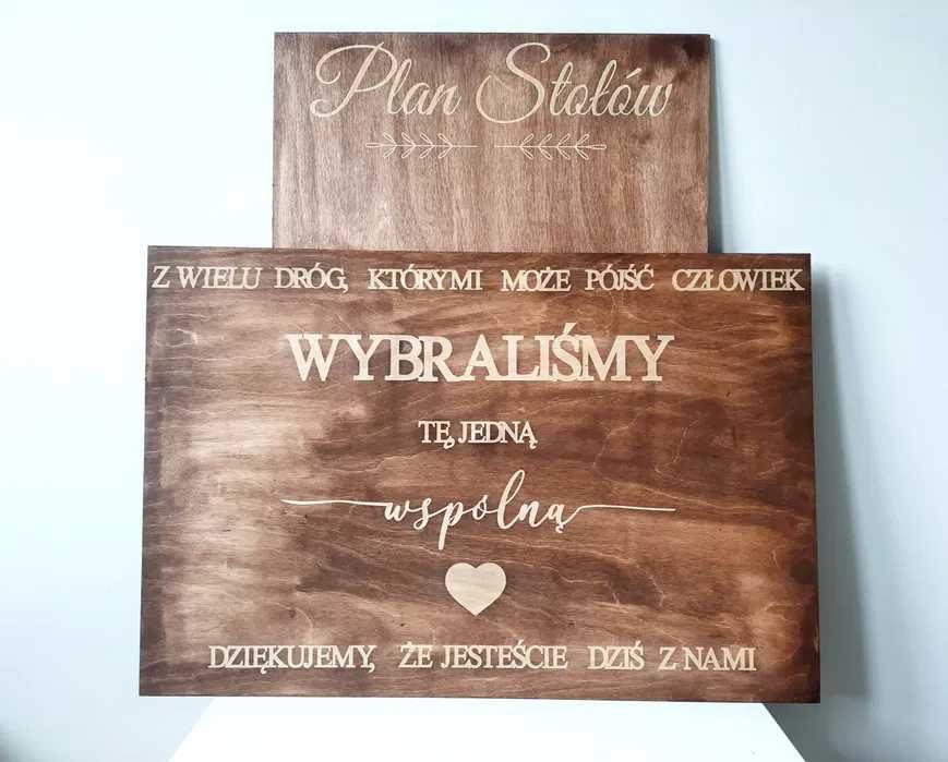 Zestaw tablic dąb rustykalny tablica powitalna plan stołów