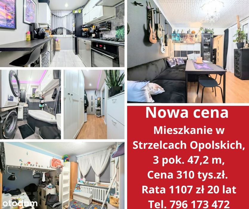 NOWA CENA. Mieszkanie 3 pokoje, 47,2m, balkon, 2 piwnice.